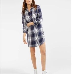 Outerknown Navy Blue and White Blanket Dress Shirt